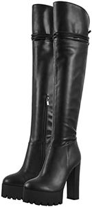 Only maker Bottines à lacets pour femme - Talon bloc, Noir en polyuréthane., 39 EU