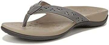 Vionic Women's Flip Flop Aliza Sandal – Comfortable Sandals That Includes a Built-in Arch Support Orthotic Footbed that Corrects Pronation, helps Heel Pain Relief, and Plantar Fasciitis, Sizes 5-12, Grey Leather, 7 US