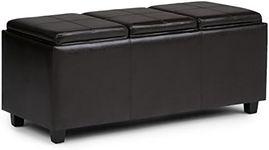 SIMPLIHOME Avalon 42 Inch Wide Contemporary Rectangle Storage Ottoman in Tanners Brown Vegan Faux Leather, For the Living Room, Entryway and Family Room