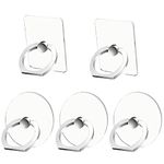 Kinizuxi Mobile Phone Ring Holder 5 Pack Silver, Transparent Phone Grip Holder, 360°Rotation Clear Phone Ring Holder For iPhone,iPad, Samsung, HUAWEI,All Smartphones (3Round+2Square)