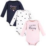 Hudson Baby unisex-baby Cotton Long-sleeve Bodysuits, Girl Mommy Pink Navy 3-pack, 3-6 Months