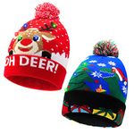 Led Christmas Knitted Hat KKUYT 2 Pack Light Up Christmas Holiday Hat with 6 Color Lights for Adults/Kids New Year Xmas Party