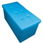 HomeHarmony Folding Storage Ottoman Seat, Stool, Toy Storage Box Faux Leather (Teal Blue Large)