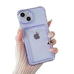 DEFBSC Case for iPhone 15, Transparent Back Card Holder Phone Case, Slim Fit Thin Protective Soft TPU Shock-Absorbing Wallet Case with Card Holder, Purple