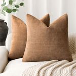 Foindtower Pack of 2 Soft Textured Throw Decorative Pillow Covers Square Accent Solid Cushion Cover Cozy Farmhouse Pillow Case with Zippe for Couch Sofa Bed Living Room 20x20 Inch, Bronze