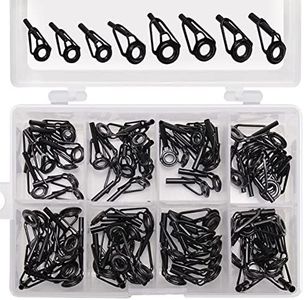 80 Pieces Fishing Rod Tip Repair Kit Fishing Rod Guides Rod Top Tips Replacement Rod Tips Kit Replacement Fishing Rod Tips 8 Sizes Stainless Steel Ceramic Ring Guide Tips, Black