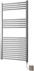 Greened House Chrome Straight Electric Heated Towel Rail 600mm wide x 1200 High Flat Bathroom Towel Radiator
