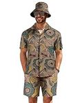 COOFANDY Men's Two Piece Short Set Hawaiian Shirts and Short Beach Outfits Wear with Hat