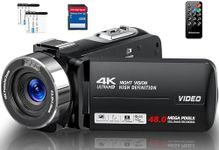 Video Camera Camcorder 4K 48MP with IR Night Vision, 18X Digital Zoom Webcam Recorder 3.0'' 270° Rotation Touchscreen Vlogging Camera for YouTube with Remote Control, 2 Batteries, and 32GB SD Card
