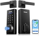 Philips Built-in WiFi Smart Lock + 2 Levels, Smart Locks for Front Door, Digital Keypad Deadbolt with Handle, Fingerprint, PIN Code, App Remote Control & Voice Unlock, Keyless Entry, Auto Locking