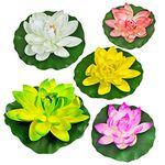 5Pcs Artificial Floating Plants Water Lily Lotus Flower Pads for Home Garden Ponds Pool Aquarium Fish Tank Landscape Decoration