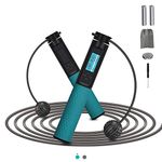 Cahot Dual-Use Jump Rope with Calorie Counter, Cordless Digital Skipping Rope for Fitness, Weighted Handles, Adjustable Length High Speed Jumping Rope for Men, Women and Kids Training- Green