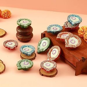 TIED RIBBONS 12 pcs Handmade Clay Diya for Diwali, Wax Filled | Traditional Homemade Diyas Tealight | Indian Oil Lamp | Diwali Decorations for Home | Terracotta Diyas | Diwali Gifts