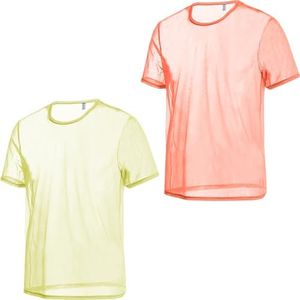 ZONBAILON Mens Sexy Mesh Fitted Shirt Short Sleeve See Through Transparent Muscle T-Shirts Top for Male 2 Pack Light Color L
