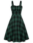 Belle Poque Rockabilly Dresses for Women A Line Swing Cocktail Party Wedding Guest Dress Plaid L Green