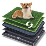 Dog Grass Pee Pad for Balcony, 2 Pack Grass Pee Pads with Tray for Small Dogs Potty Training, Artificial Grass Pads for Outdoor/Indoor with Anti-gnaw Edges-Reusable and Easy to Clean (16 × 20 inch)