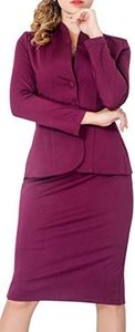 Marycrafts Women's Formal Office Business Work Jacket Skirt Suit Set 6 Burgundy