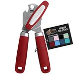 Gorilla Grip Heavy Duty Handheld Manual Can Opener, Stainless Steel Bottle Lid Openers, Easily Open Cans, Sharp Blade Smooth Edge Cut, Easy Turn Knob for Senior Arthritis Hands, Kitchen Gadgets, Red