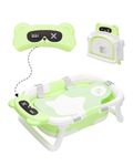 Colulla Foldable Baby Bathtub for Newborns to Toddlers, 50L Capacity, Dual Temperature-Sensing System, Non-Slip Base, with Ergonomic Support Board, Portable for Home and Travel, Green