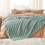 Bedsure Checkered Blanket, Sage Green Blanket Queen Size for Bed, Sherpa Fleece Queen Blanket for Bed, Living Room, Fuzzy Fluffy Blanket with Checkerboard Texture for All Season, 90x90 Inch