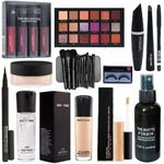 ZUKRAVE Professional Makeup Combo Kit Concealer, Red Edition Lipstick,Primer,Foundation,Eyeliner,Mascara,Eyebrow Pencil, Sketch Eyeliner,Face Powder,Makeup Brush,Eyelashes With Makeup Fixer Set Of 16