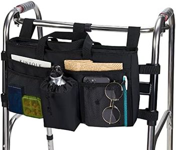 Walker Baskets for Folding Walker with Cup Holder Walker Storage Bag Hand Free Walker Organizer for Rollator, Wheelchair, Folding Walkers(Black)