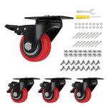 2 Inch Heavy Duty Caster Wheels Set of 4 with Brakes Industrial Swivel Top Plate Casters for Furniture and Workbench Cart (Includes Two Hardware Kits)