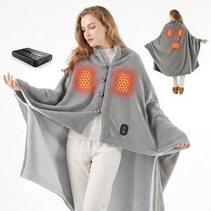 Cordless Wearable Heated Blanket Shawl, Battery Powered 10000mAh, Gray | Portable Heated Shawl, Electric Heated Throw Blanket, 5-Zone Heating, 3 Heat Settings,Warm Gifts for Women, 45x60