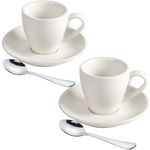 ionEgg Porcelain Espresso Cup with Saucer And Stainless Steel mini Spoons, Espresso shot Cup, 80ml/2.7Oz, Pack of 2, White