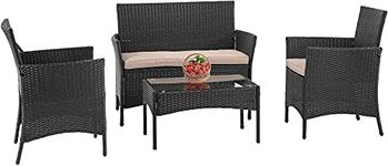 Outdoor Indoor Use Rattan Chairs Wicker Conversation Sets for Backyard Lawn Porch Garden Balcony,Black