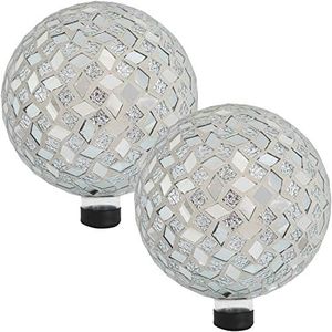 Sunnydaze 10-inch Gazing Ball for Garden - Crackled Glass Mosaic Gazing Globe for Outside - Mirrored Diamond Mosaic - 2-Pack