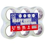 PERFECTAPE Heavy Duty Packing Tape 6 Rolls, Total 360Y, Clear, 2.7 mil, 1.88 inch x 60 Yards, Ultra Strong, Refill for Packaging and Shipping