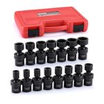 CASOMAN 15 PCS 1/2 inch Drive Standard Universal Impact Socket Set, 6 Point, CR-MO, Metric,10-24mm, Swivel Socket