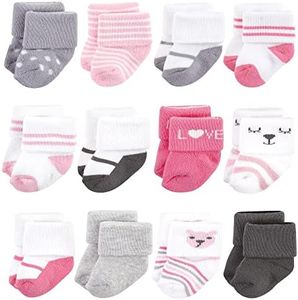 Hudson Baby Baby Girls' Cotton Rich Newborn and Terry Socks, Bear Girl 12-pack, 0-6 Months