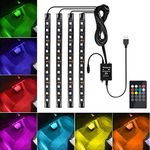 Favoto 4Pcs of Car LED Strip Light Car Interior Lights USB Connection 12LED with 8 Colors and 4 Music Modes Switchable Brightness Adjustable DC 5V for Car