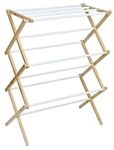 Optimal Products Bamboo Wood Cloth Drying Concertina Classic 3 Tier Airier Folding Airer Foldable (White & Natural)