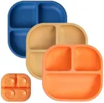 BABELIO Powerful Suction Plates for Baby and Toddler, 100% Food Grand Silicone, Divided, BPA Free, Microwave & Dishwasher Safe, Stay Put, 3 Pack