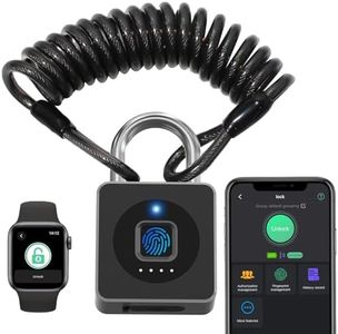 Fingerprint Padlock with Cable 130 cm eLinkSmart Fingerprint Lock App Unlock Keyless Biometric Outdoor Waterproof Padlock for Gym Locker Helmet Gate Fence Luggage Black