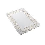 LJY 100 Pieces White Lace Rectangle Paper Doilies Cake Packaging Pads Wedding Tableware Decoration (10.5 x 14.5 inch)