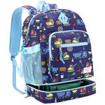 Kasqo Kids Backpack Lunch Bag Set,2-in-1 Insulated Lunch Backpack for Toddler Boys Girls Bookbag Schoolbag for Preschool Elementary Kindergarten,Navy Excavator