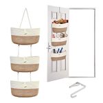 Over Door Storage Hanging Shelves, Rope Fabric Wall Hanging Organiser Detachable 3-Tier for Bedroom Bathroom Nursery Home Decoration (Grass yellow-white)