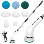 Electric Spin Scrubber, Cordless Cleaning Brush with Adjustable Extension Arm 8 Replaceable Cleaning Heads, Power Cleaning Brush for Bathroom, Kitchen, Car, Tile, Wall, Floor