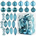 Christmas Ball Ornaments for Christmas Decorations (Light Blue) | 24 pcs Xmas Tree Shatterproof Ornaments with Hanging Loop for Holiday, Wreath and Party Decorations