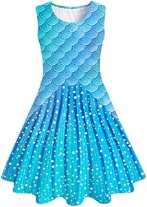 uideazone Kids Girls Printed Mermaid Fish Scale Sundress Cute Sleeveless Playwear Dress for Summer Spring Back to School