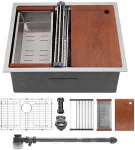SANYCASA 23 Inch Undermount Kitchen Sink with Quiet Drain - 11 Gauge Stainless Steel, Single Bowl - Multifunctional Handmade Modern Integrated Ledge Workstation Set -
