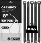 OPENBOX Cable Ties (200mm x 7.6 mm)(8 Inch, Pack of 50), Heavy Duty Zip Ties Self Locking Strength up to (60 KGS) Tags for Packaging Cable tie, Zip Lock, Tags for Wire Fastener Organizer Tie (Black)