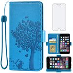 Asuwish Compatible with iPhone 6 6s Wallet Case and Tempered Glass Screen Protector Flip Card Holder Cell Phone Cover for iPhone6 Six i6 S iPhone6s iPhine6s iPhones6s i Phone6s Phone6 6a S6 Men Blue