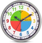 Bernhard Products Colorful Kids Wall Clock Teaching Time Telling Silent Non-Ticking Educational Learning Tool, Colored Numbers for Children Teachers Homeschool and Parents, School Classroom Playroom
