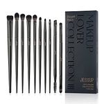 Jessup Eyeshadow Brush Set 10Pcs Eye Makeup Brushes Professional Blending Brush Eye Shadow Liner Brush Crease Brush Duo-end Brow Brush, Elegant Black T337