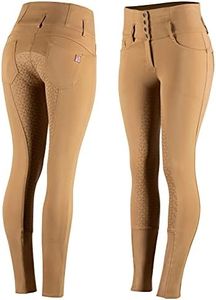 HORZE Women's Tara Full Seat Silicone Grip Breeches | Stretchable, High Waist with 4 Pockets, Tobacco Brown, 30